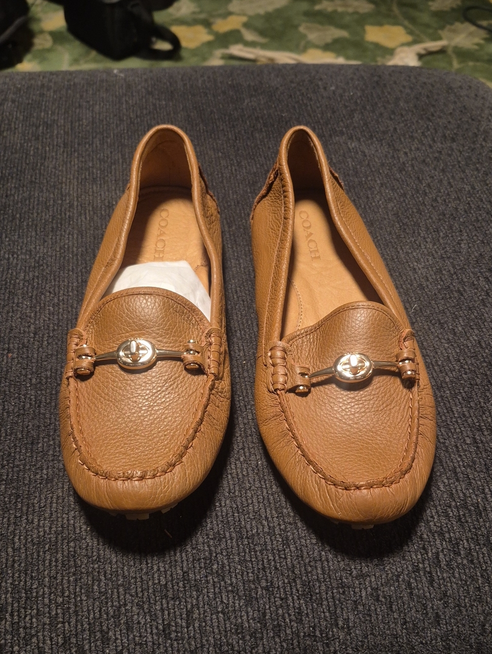 Coach Tan Pebbled Leather Horsebit Loafers